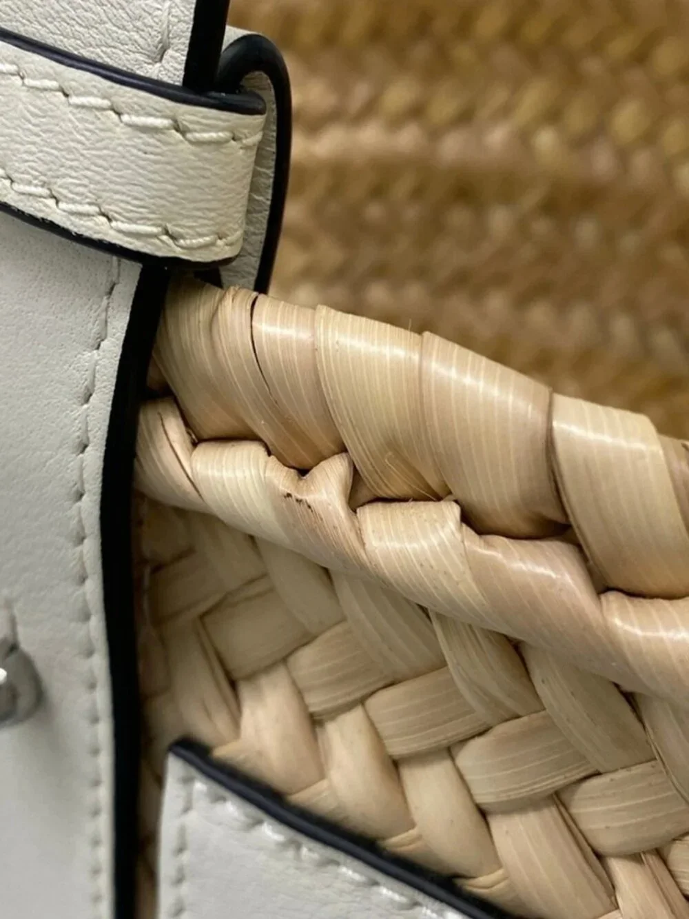 LOEWE Basket A223S93X28 Cream White Straw Leather Tote Bag
